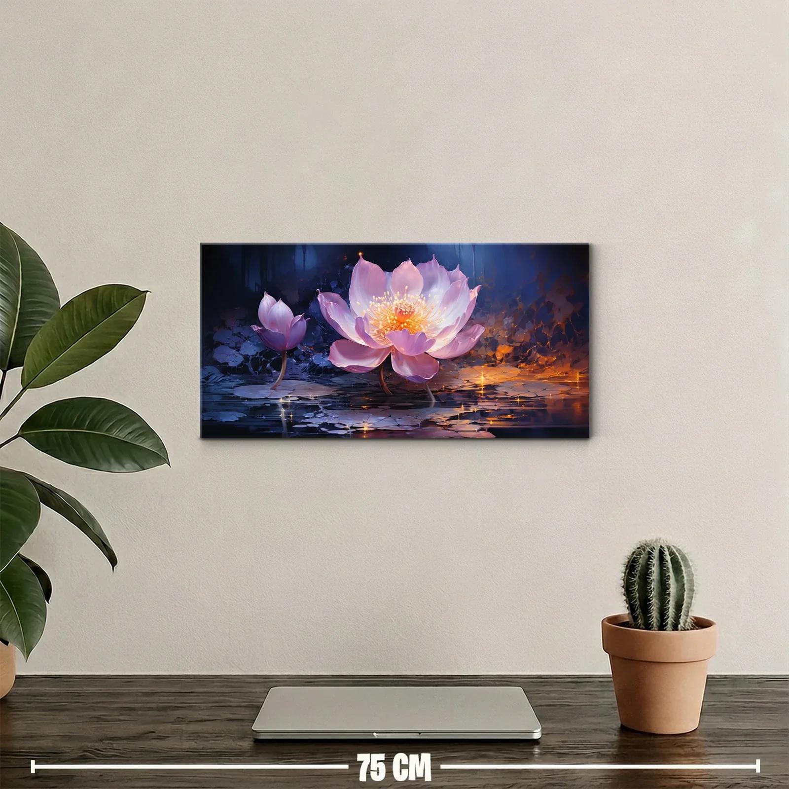 Cuadro flor de loto rosa con reflejos luminosos — miniatura 2