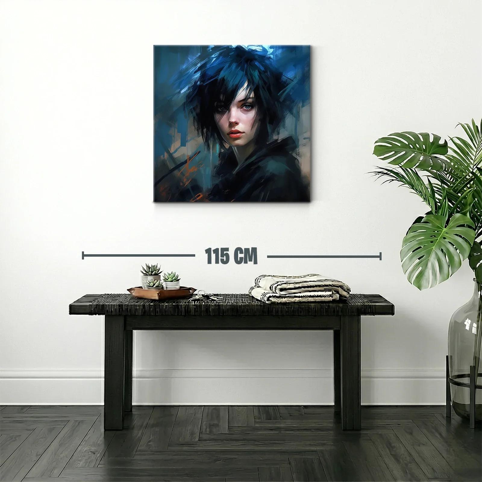 Retrato femenino con cabello azul en estilo contemporáneo — miniatura 2