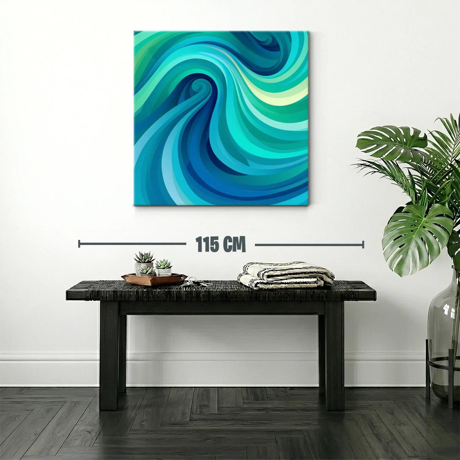 Cuadro abstracto con ondas en tonos azules y verdes — miniatura 2