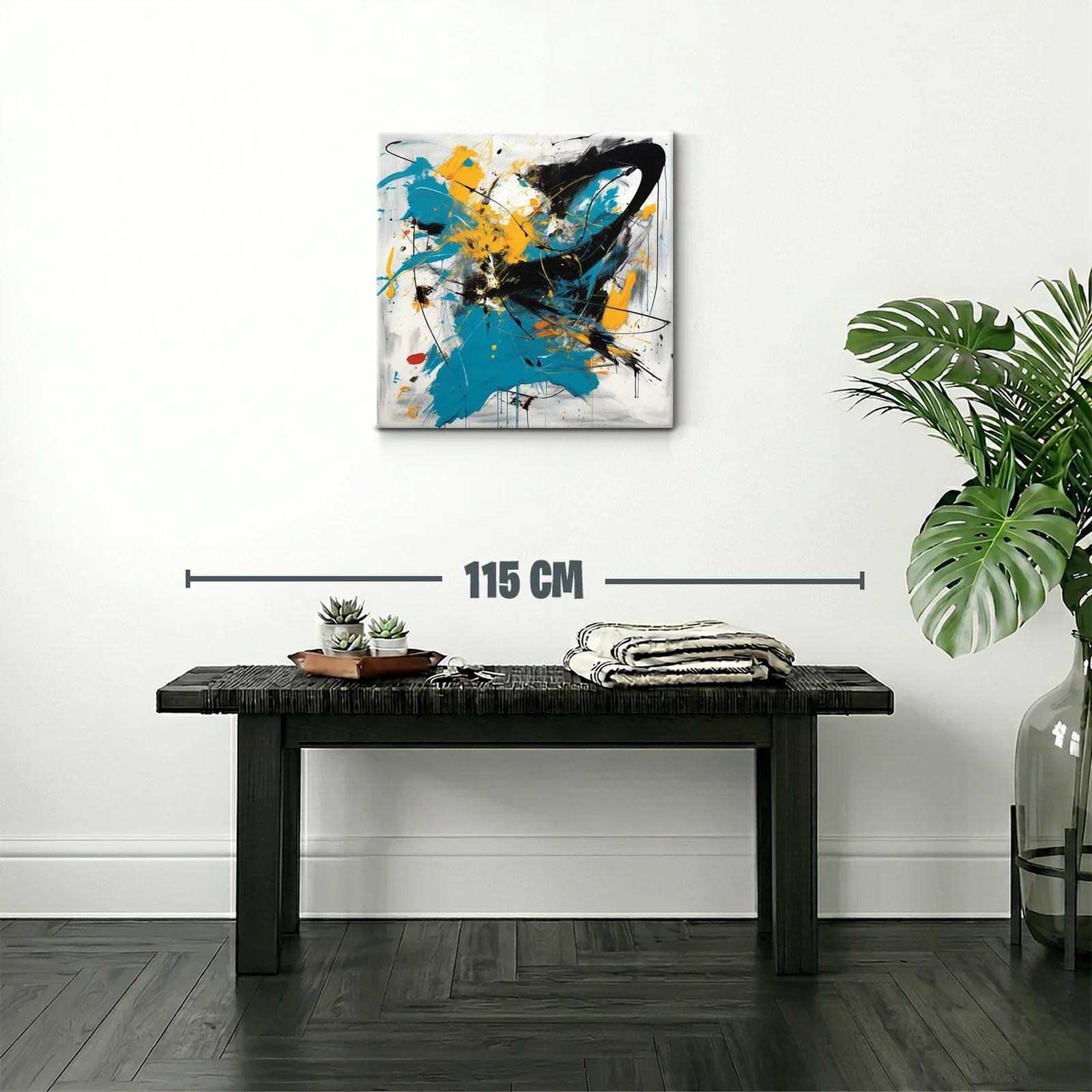 Cuadro abstracto con destellos en azul negro y amarillo — miniatura 2