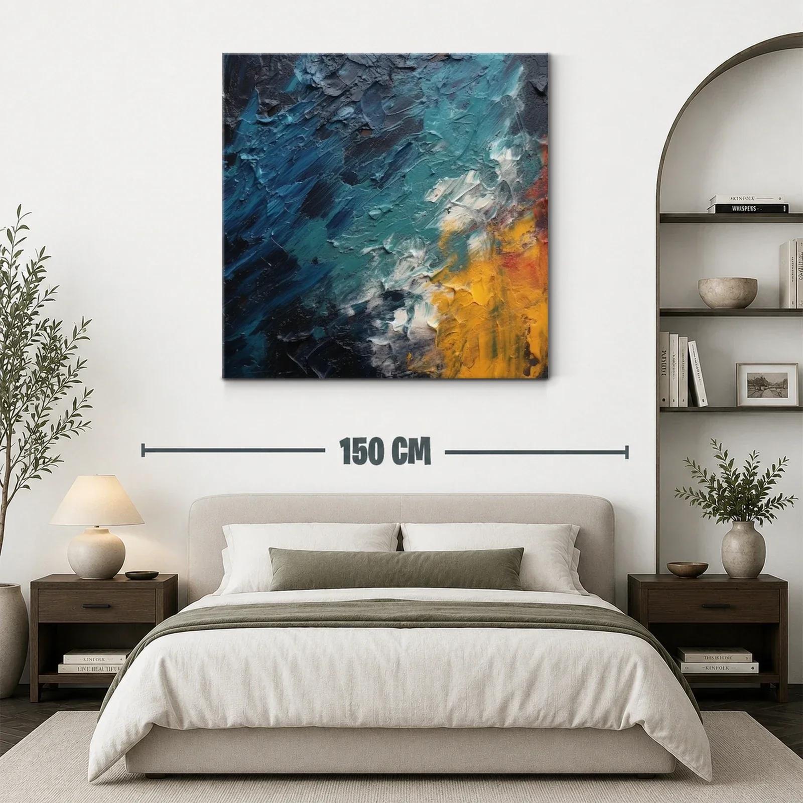 Cuadro abstracto con texturas en azul y amarillo vibrante — miniatura 3