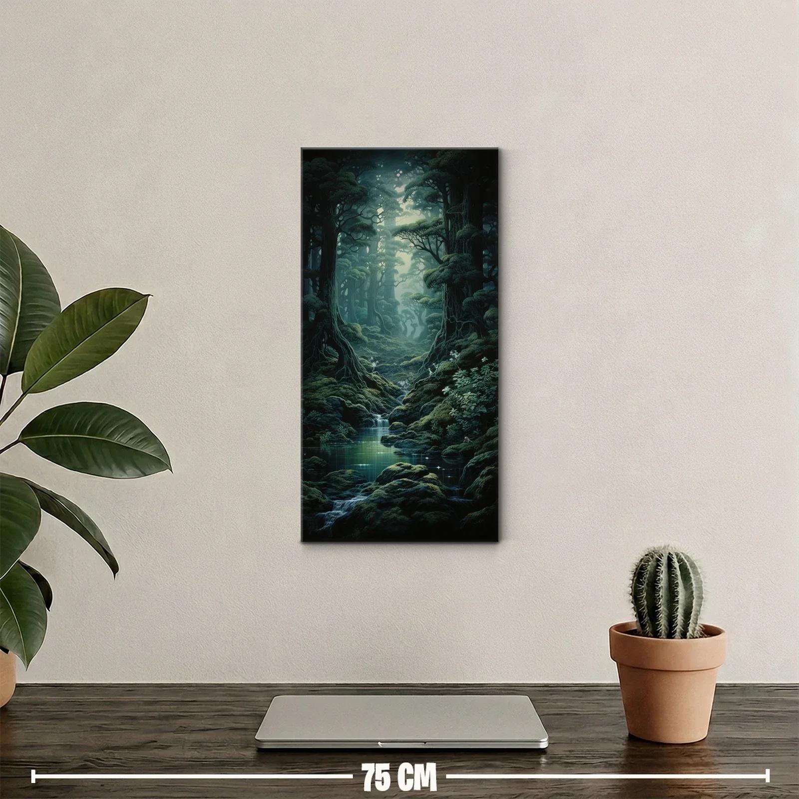 Cuadro bosque encantado con cascada entre rocas y musgo — miniatura 2