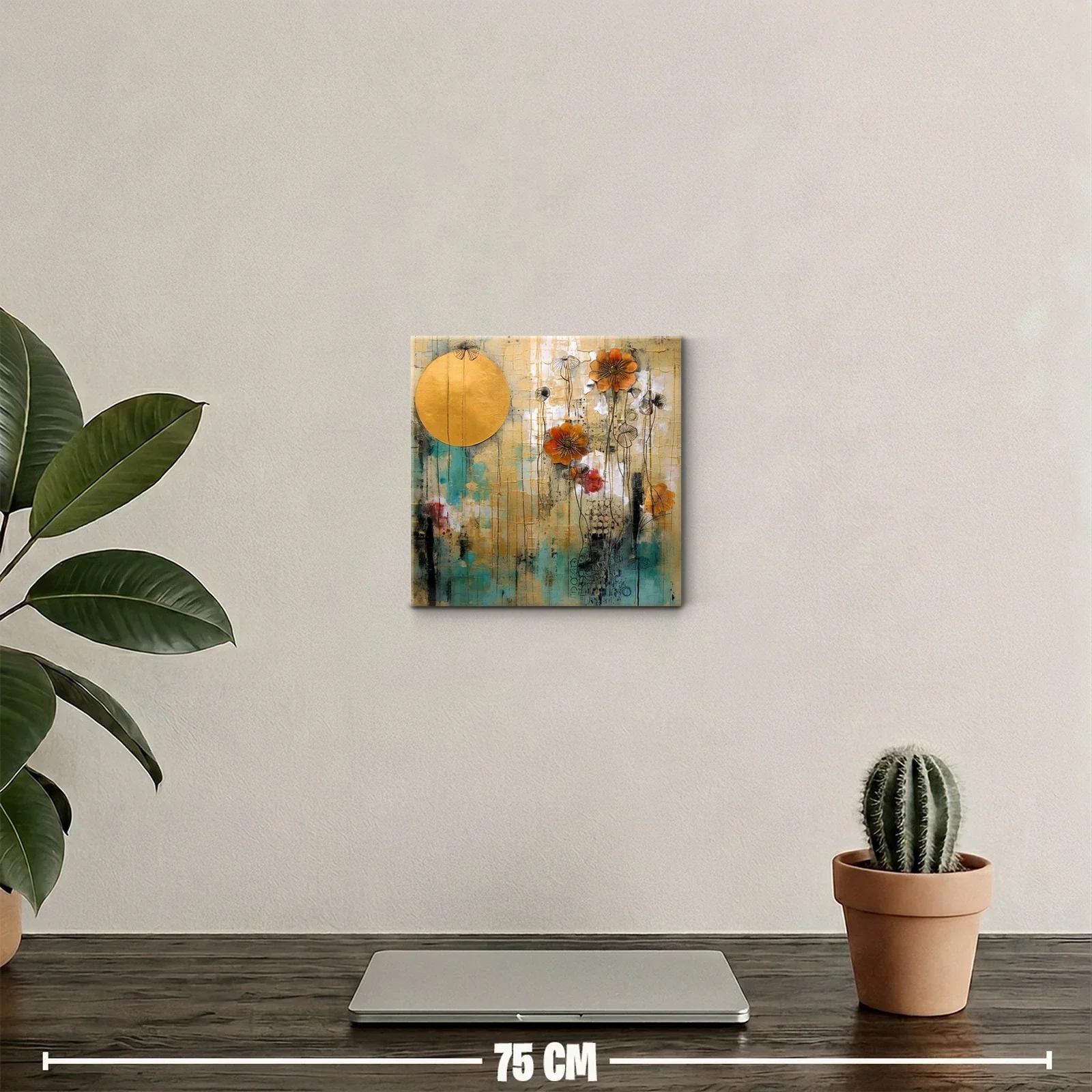 Arte floral contemporáneo con detalles dorados y tonos vibrantes — miniatura 2