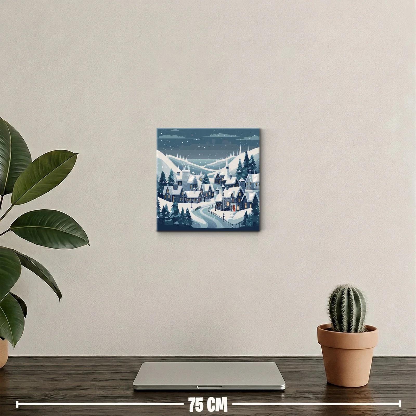 Paisaje invernal con pueblo nevado bajo un cielo estrellado — miniatura 2