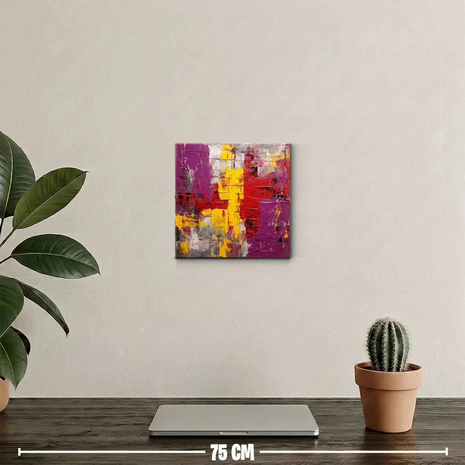 Cuadro abstracto en tonos vivos rojos amarillos y morados — miniatura 2