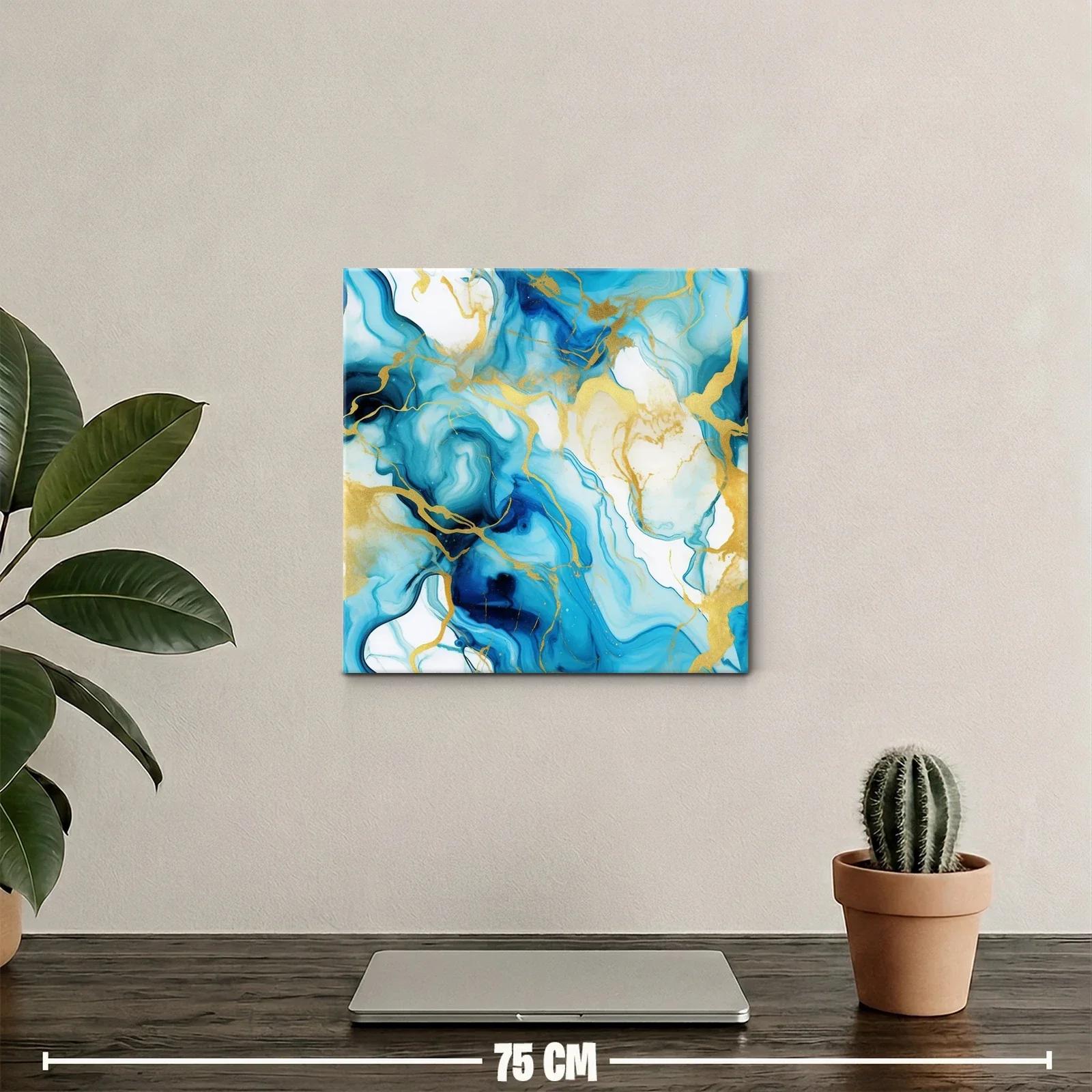 Arte abstracto con tonos azules y detalles dorados — miniatura 2