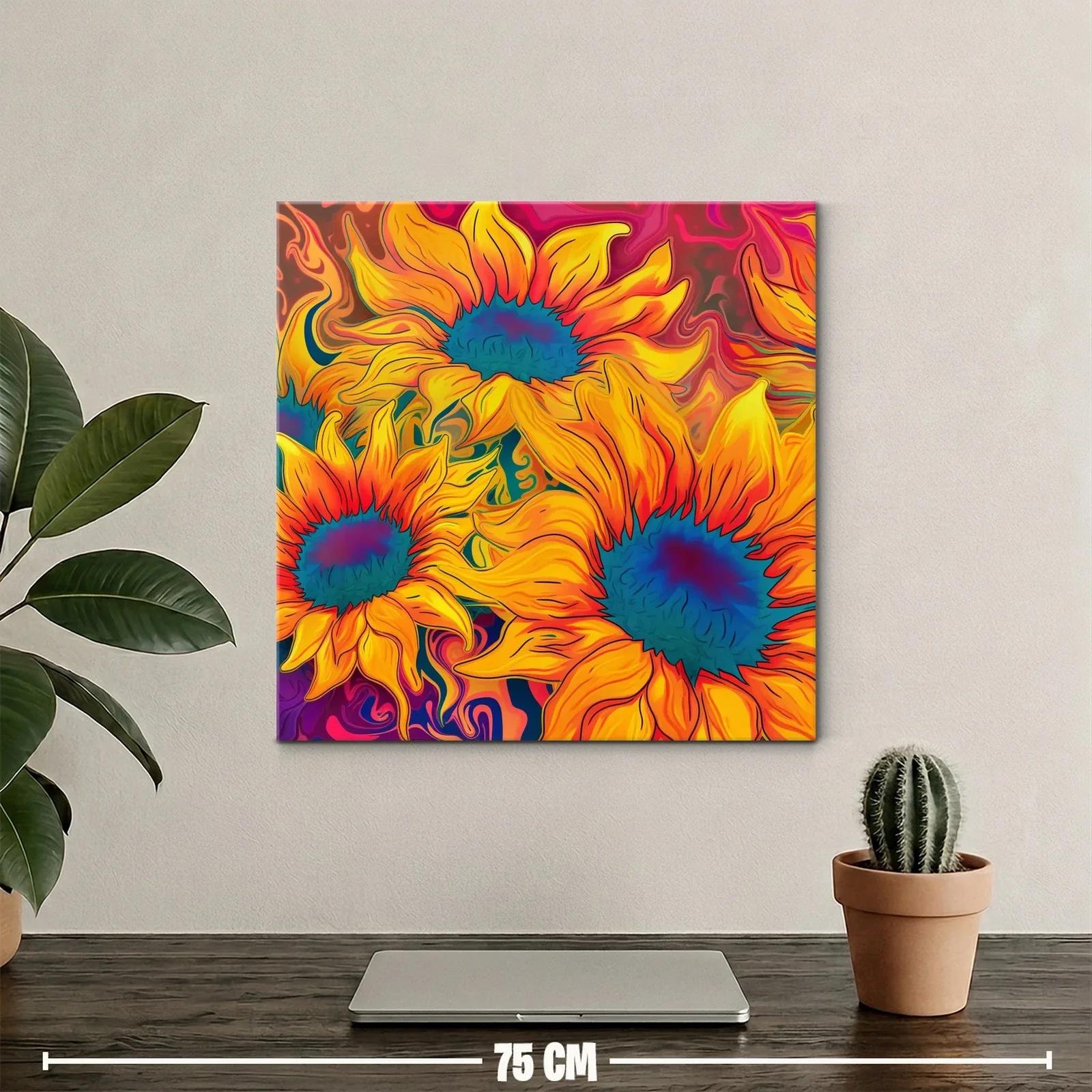 Cuadro vibrante con girasoles en tonos cálidos y contrastes azules — miniatura 2