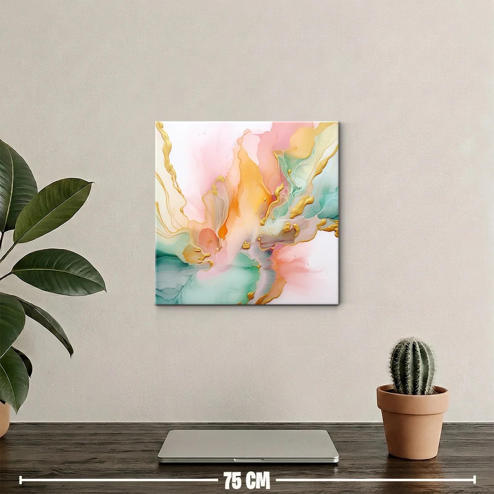 Cuadro abstracto con tonos pastel y detalles dorados — miniatura 2