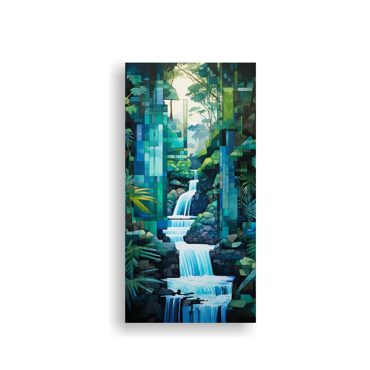 Cuadro cascada en la selva con ruinas cubiertas de vegetación — imagen principal