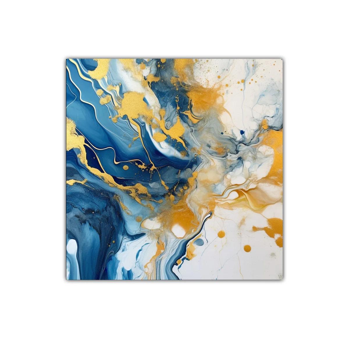 Cuadro abstracto con vibrantes tonos azules y dorados — miniatura 1
