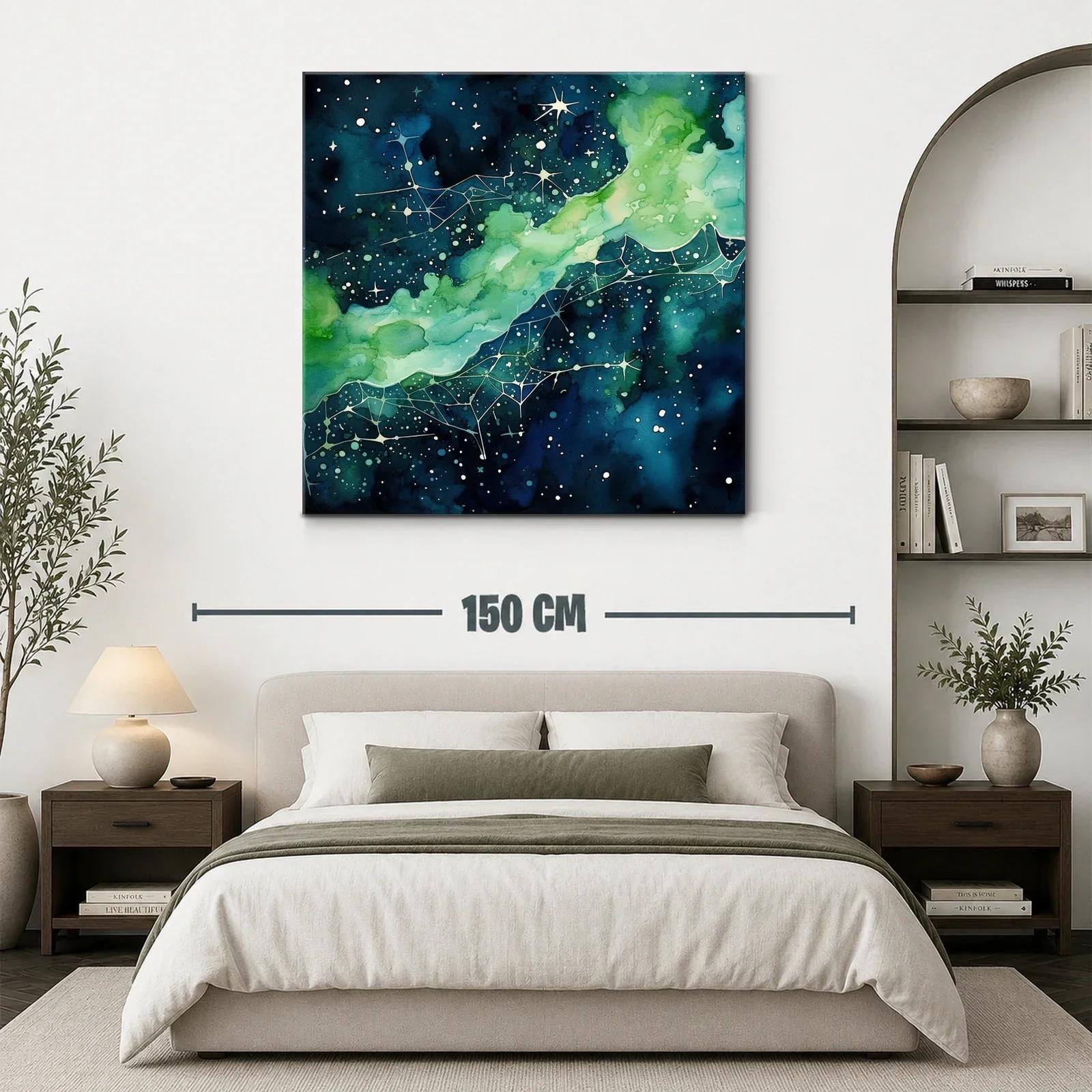 Cuadro abstracto con galaxia en tonos azules y verdes — miniatura 3