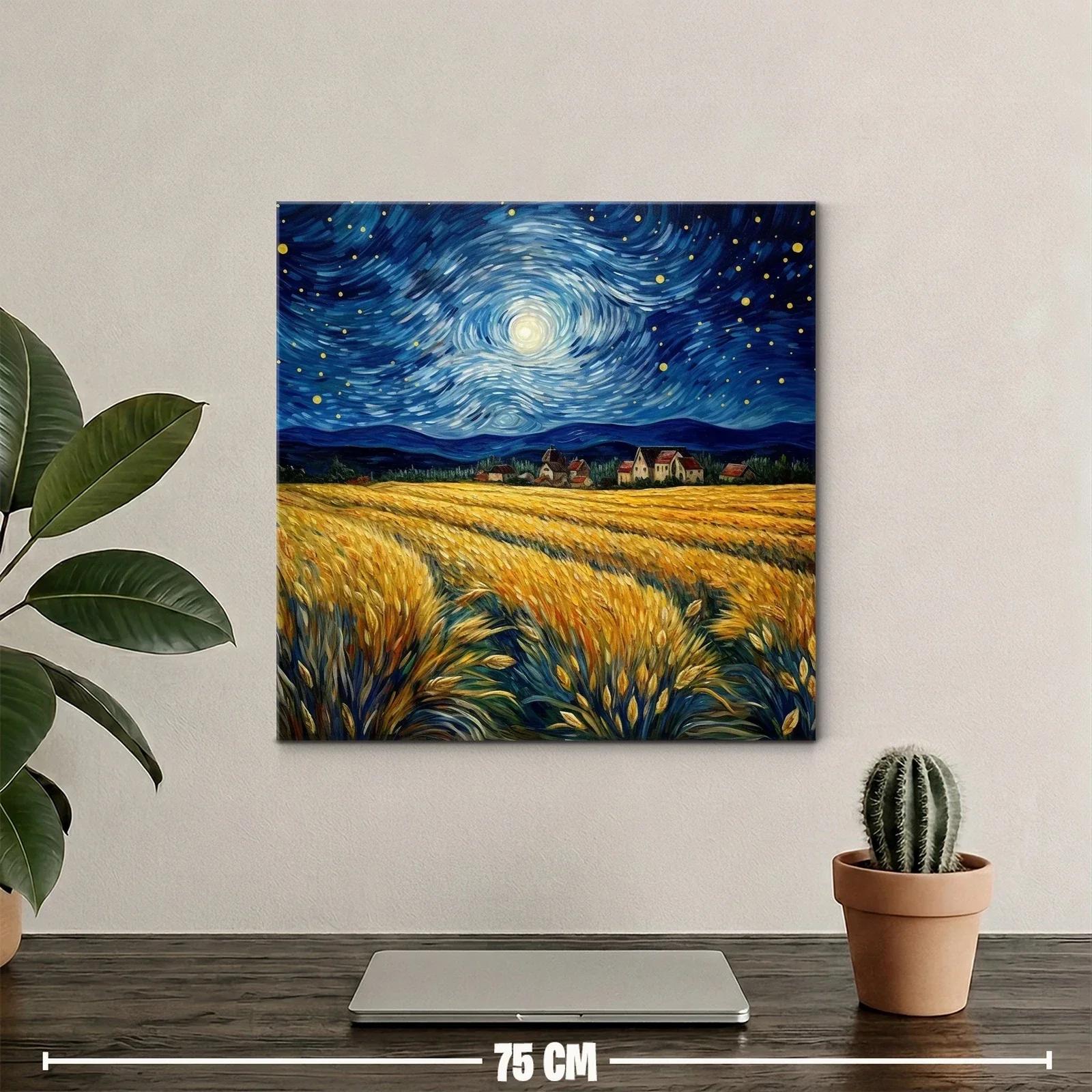 Paisaje nocturno con campo de trigo y cielo estrellado — miniatura 2