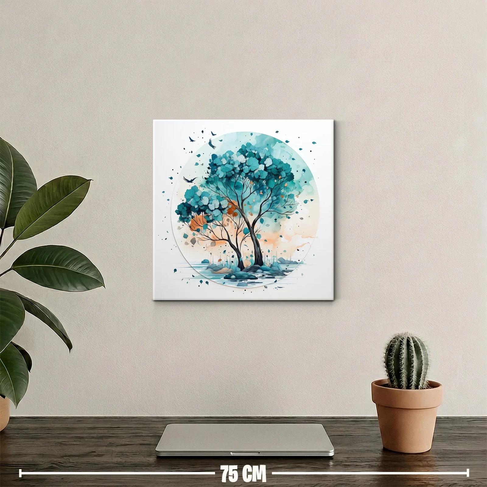 Árboles en paisaje sereno con tonos azul y naranja — miniatura 2