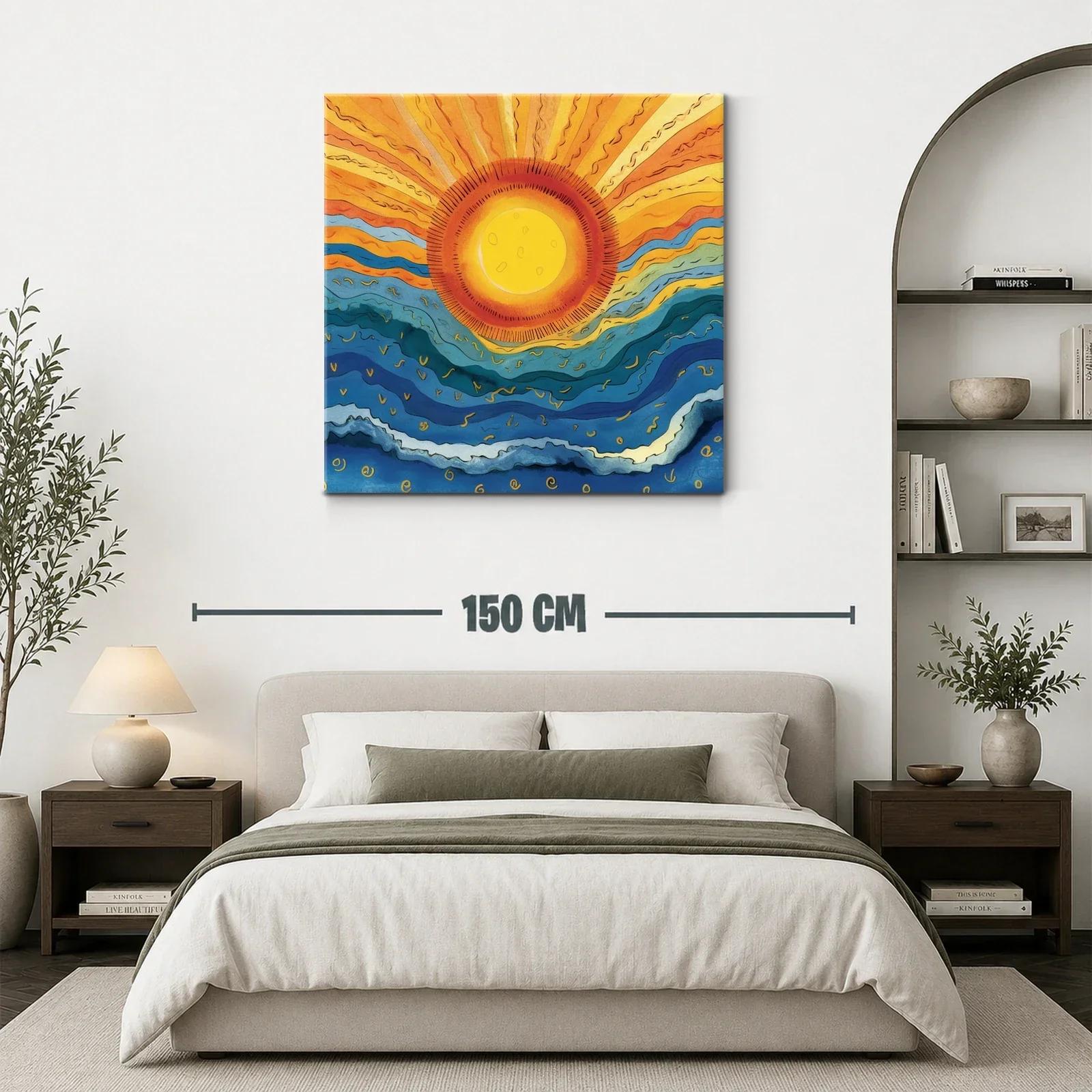 Arte abstracto con sol radiante y olas ondulantes — miniatura 3