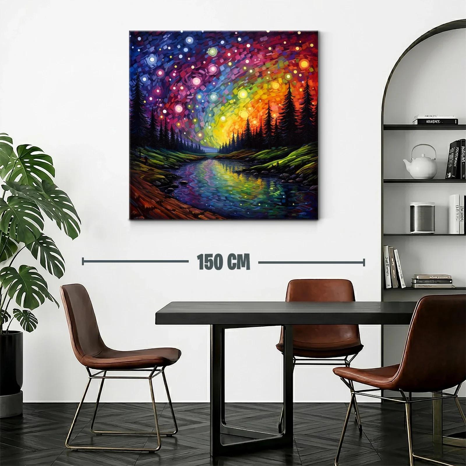 Paisaje nocturno con cielo estrellado y río reflejante — miniatura 2