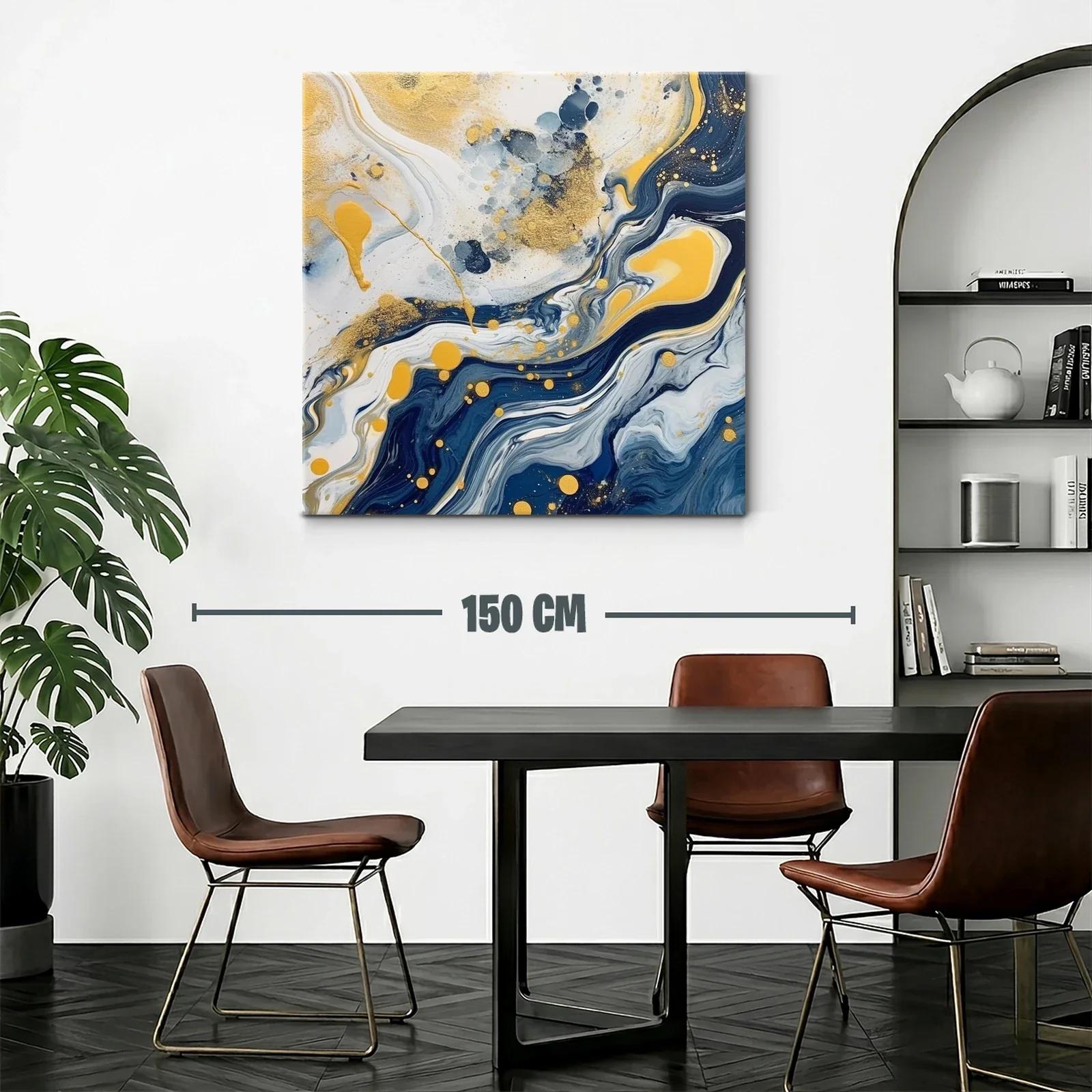 Cuadro abstracto con tonos azul y dorado envolventes — miniatura 2