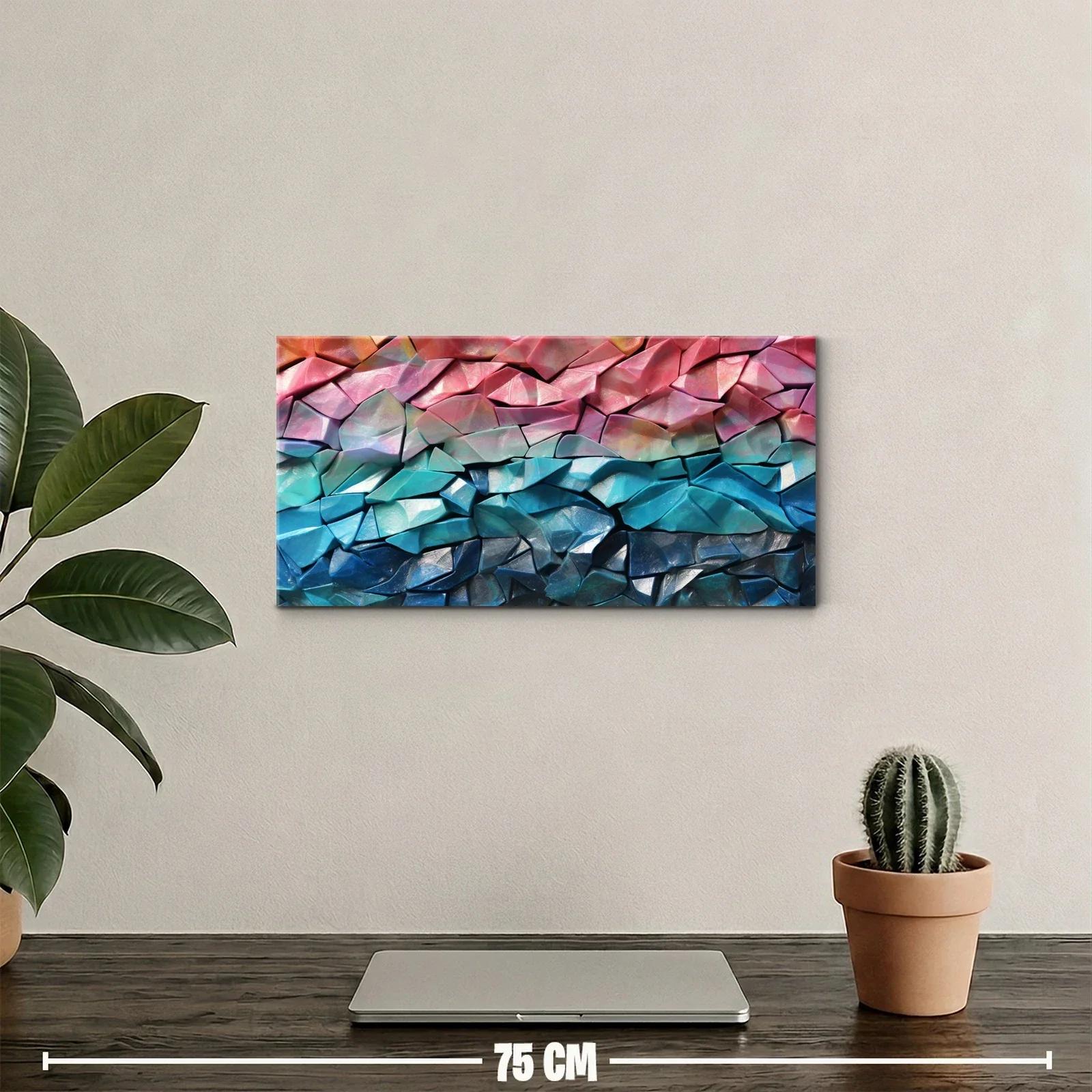 Cuadro mosaico geométrico con degradado rosa turquesa y azul — miniatura 2