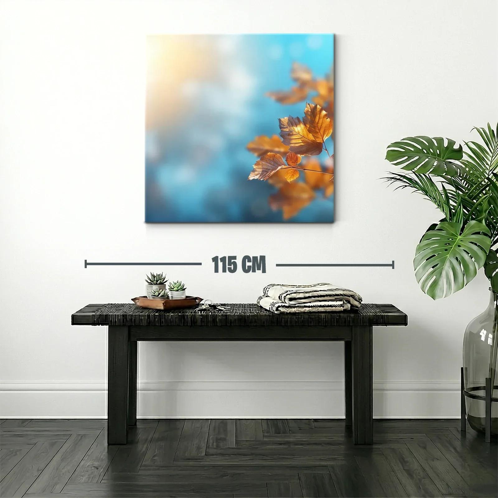 Hojas otoñales con fondo difuminado azul y luz cálida — miniatura 2