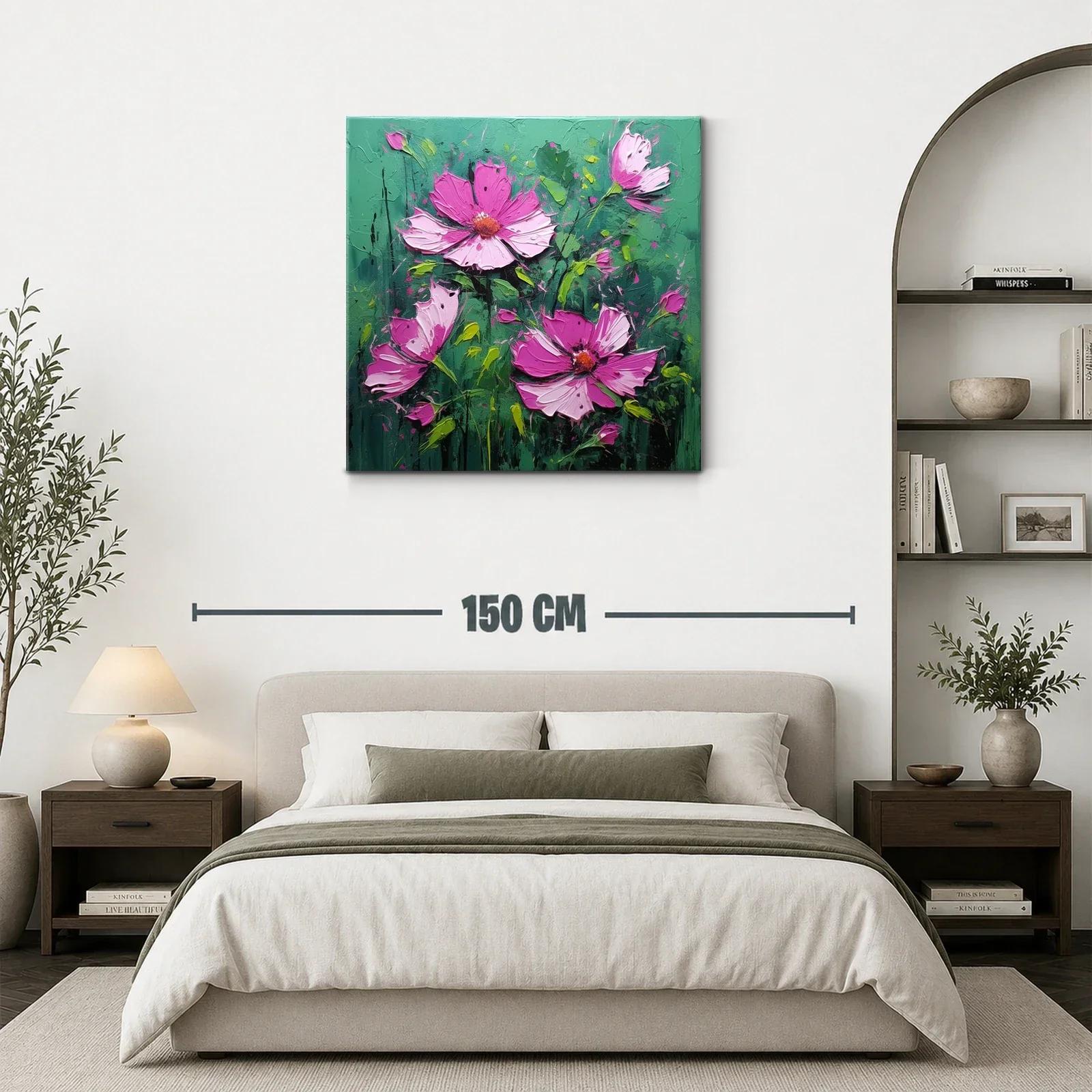 Explosión de flores rosas sobre fondo verde vibrante — miniatura 3
