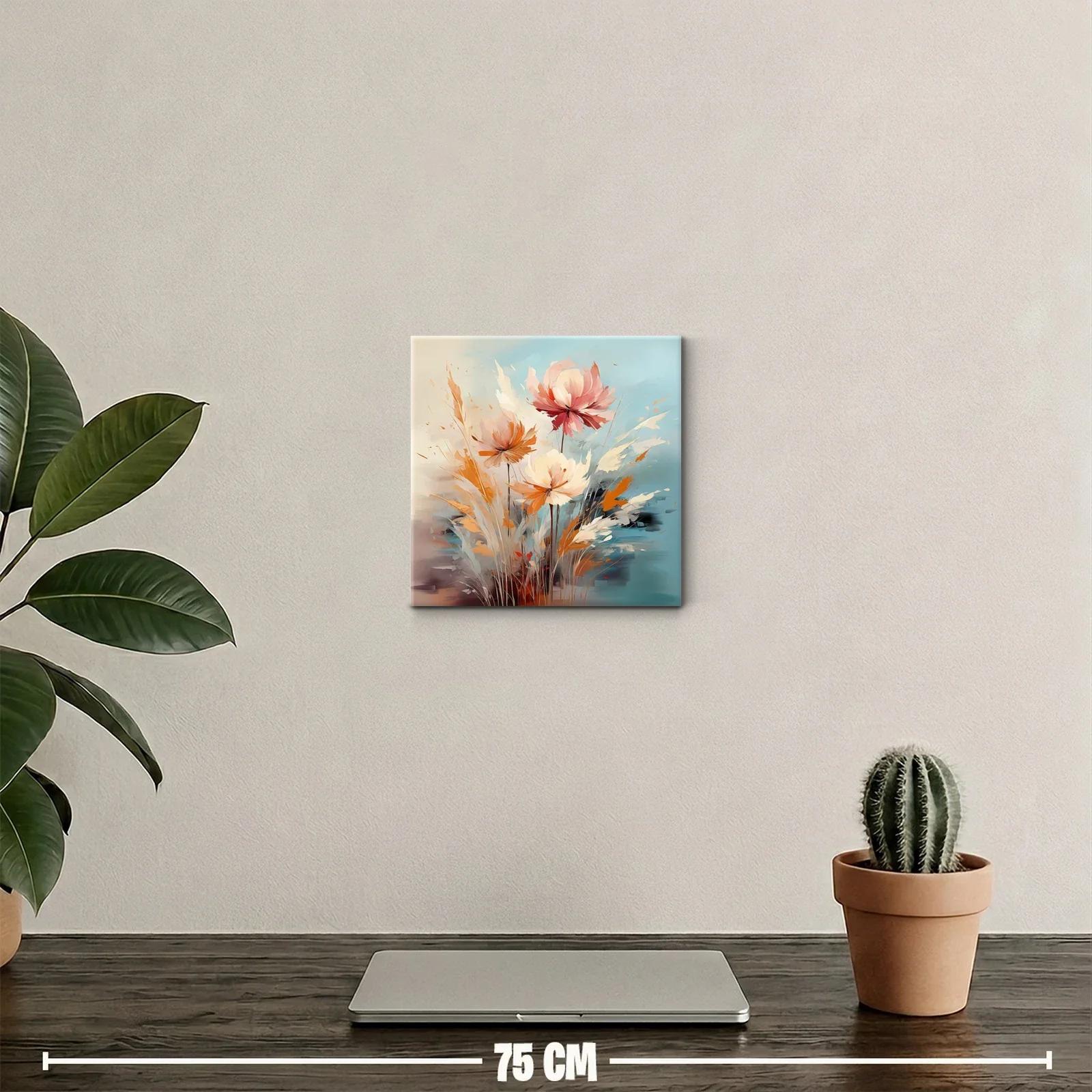 Cuadro decorativo con flores abstractas en tonos cálidos — miniatura 2