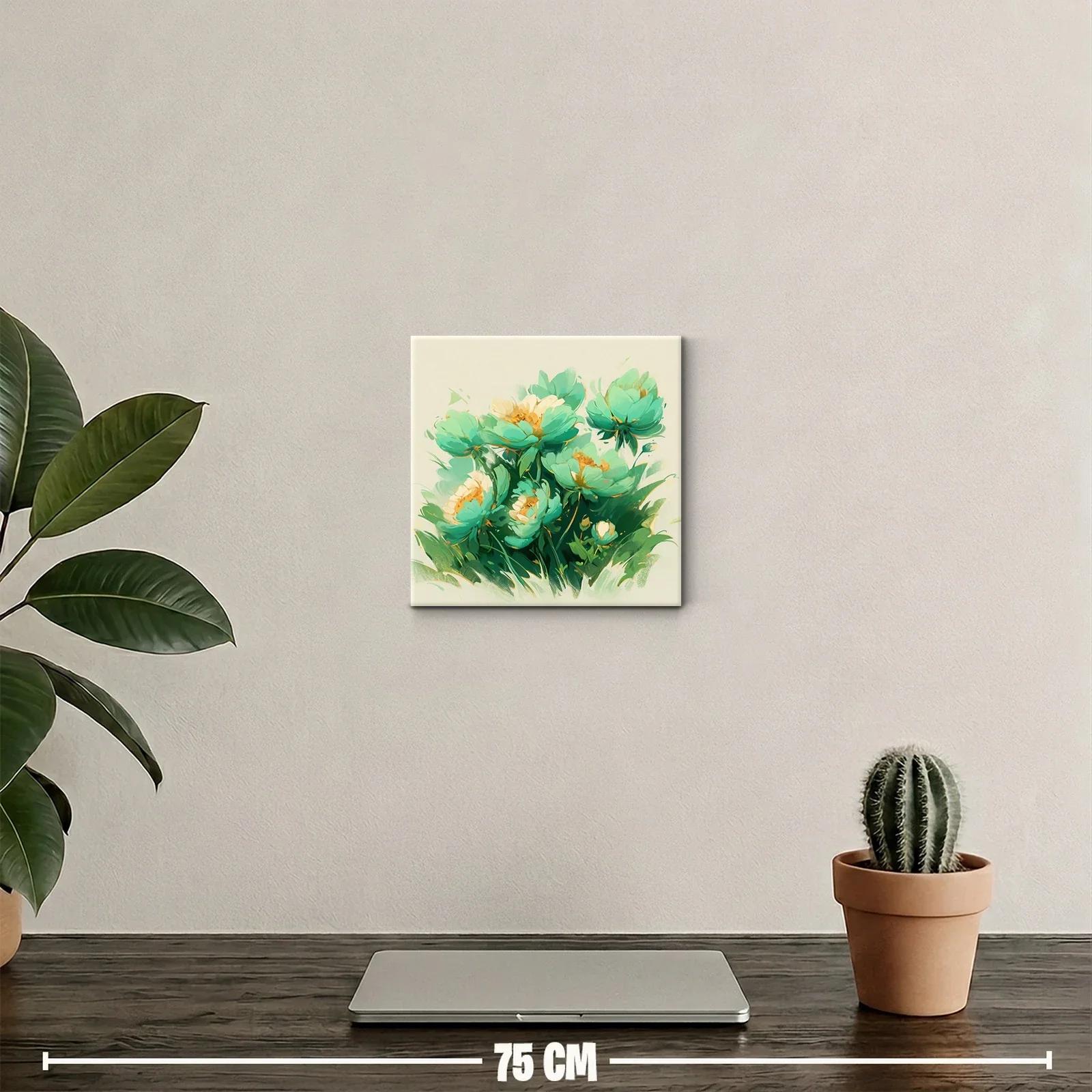 Cuadro floral con tonos verdes y detalles dorados — miniatura 2