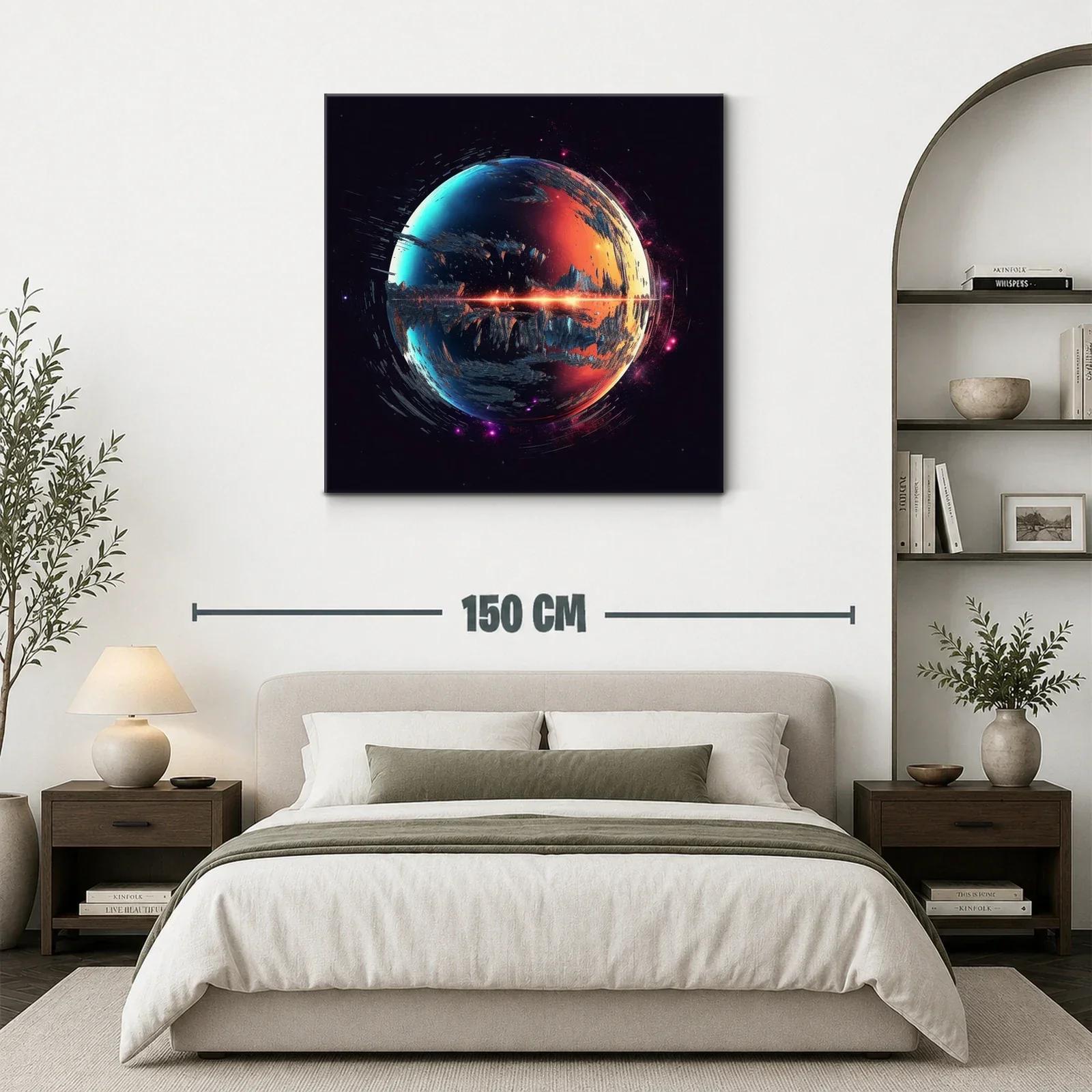 Cuadro abstracto planeta fuego y hielo en galaxia oscura — miniatura 3