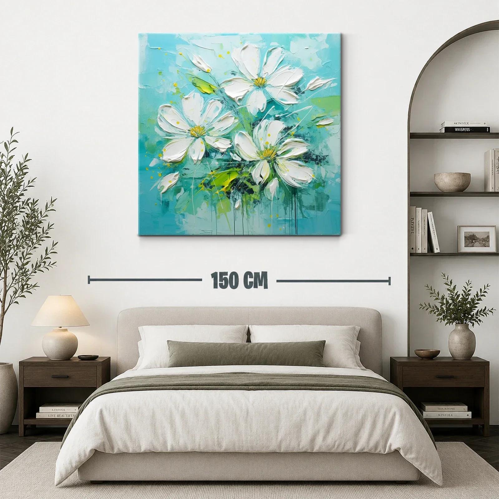 Flores blancas sobre fondo turquesa vibrante — miniatura 3