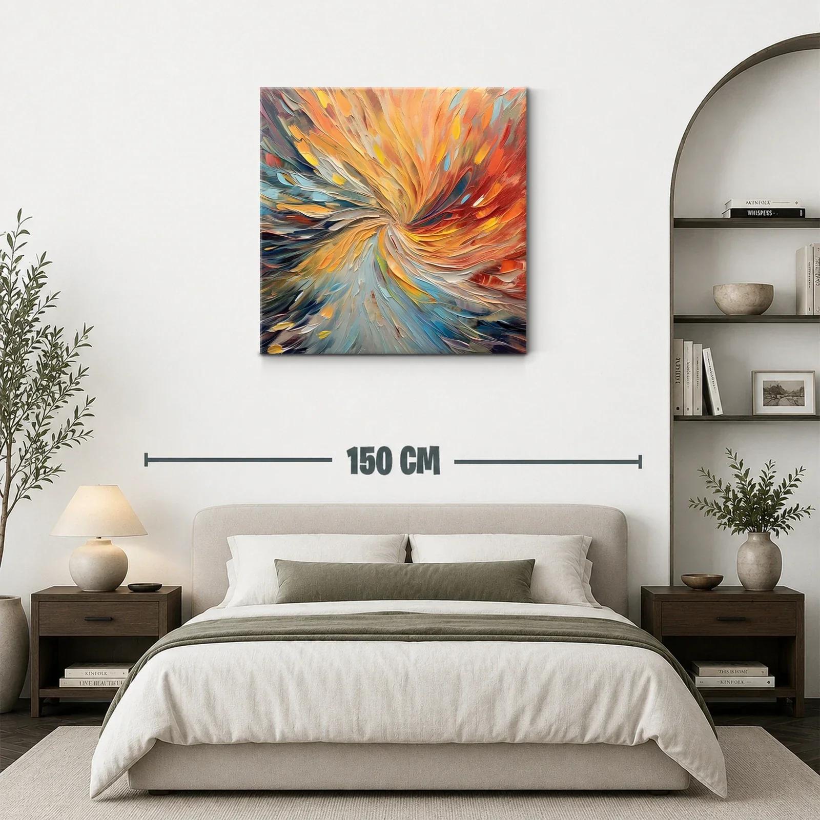 Cuadro abstracto en espiral con tonos cálidos y fríos — miniatura 3