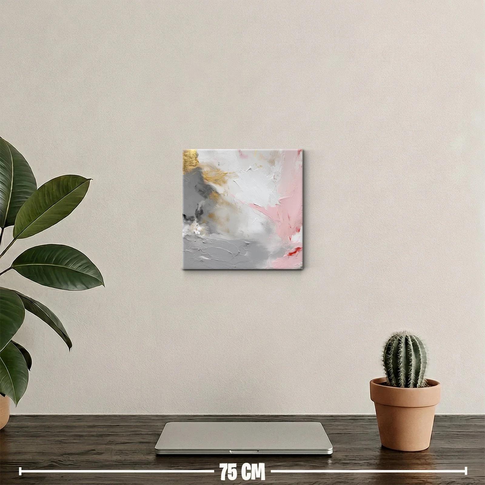 Cuadro abstracto en tonos rosas dorados y grises suaves — miniatura 2