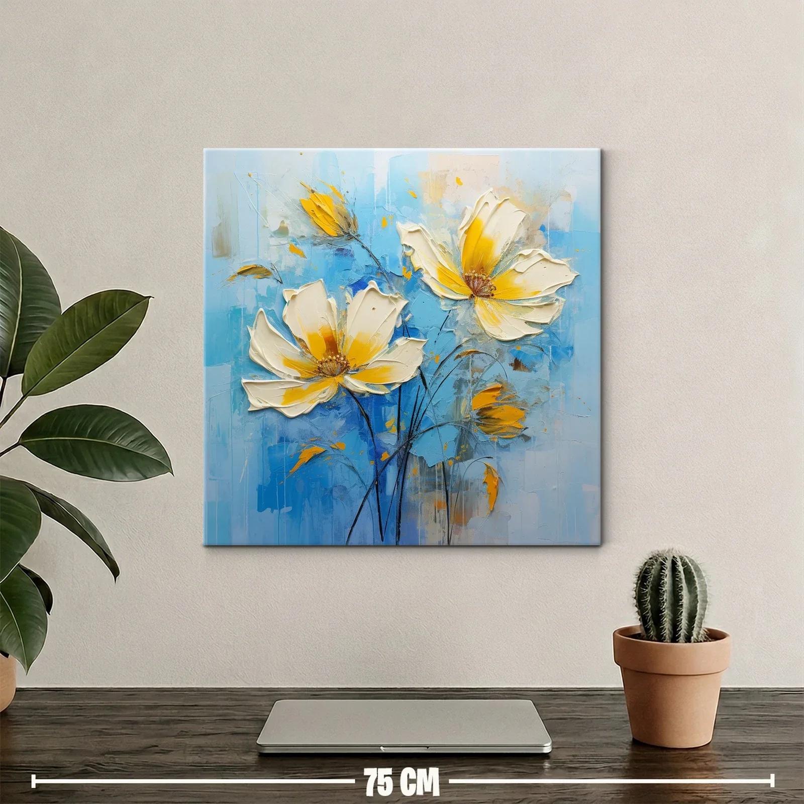 Flores en tonos amarillos sobre fondo azul relajante — miniatura 2