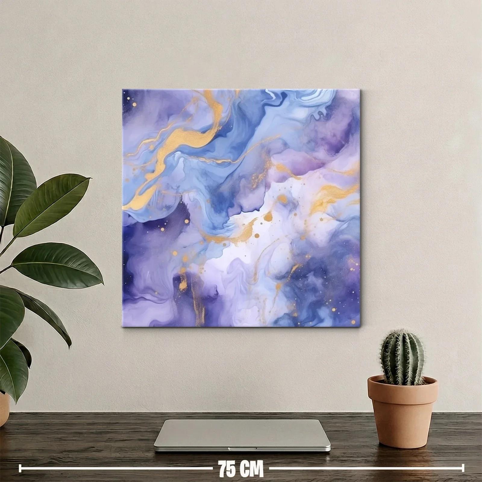 Cuadro abstracto con tonos azules y dorados fluidos — miniatura 2