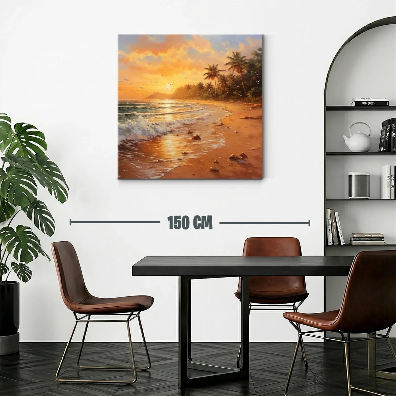 Sereno atardecer tropical con palmeras y olas suaves — miniatura 2