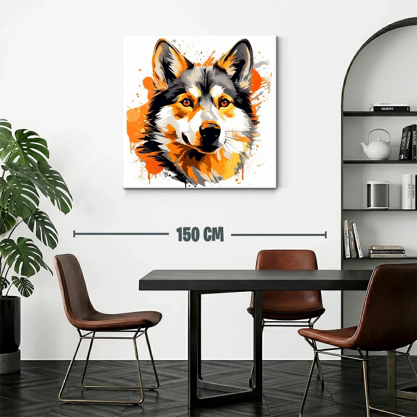 Retrato vibrante de perro husky en tonos naranjas y negros — miniatura 2