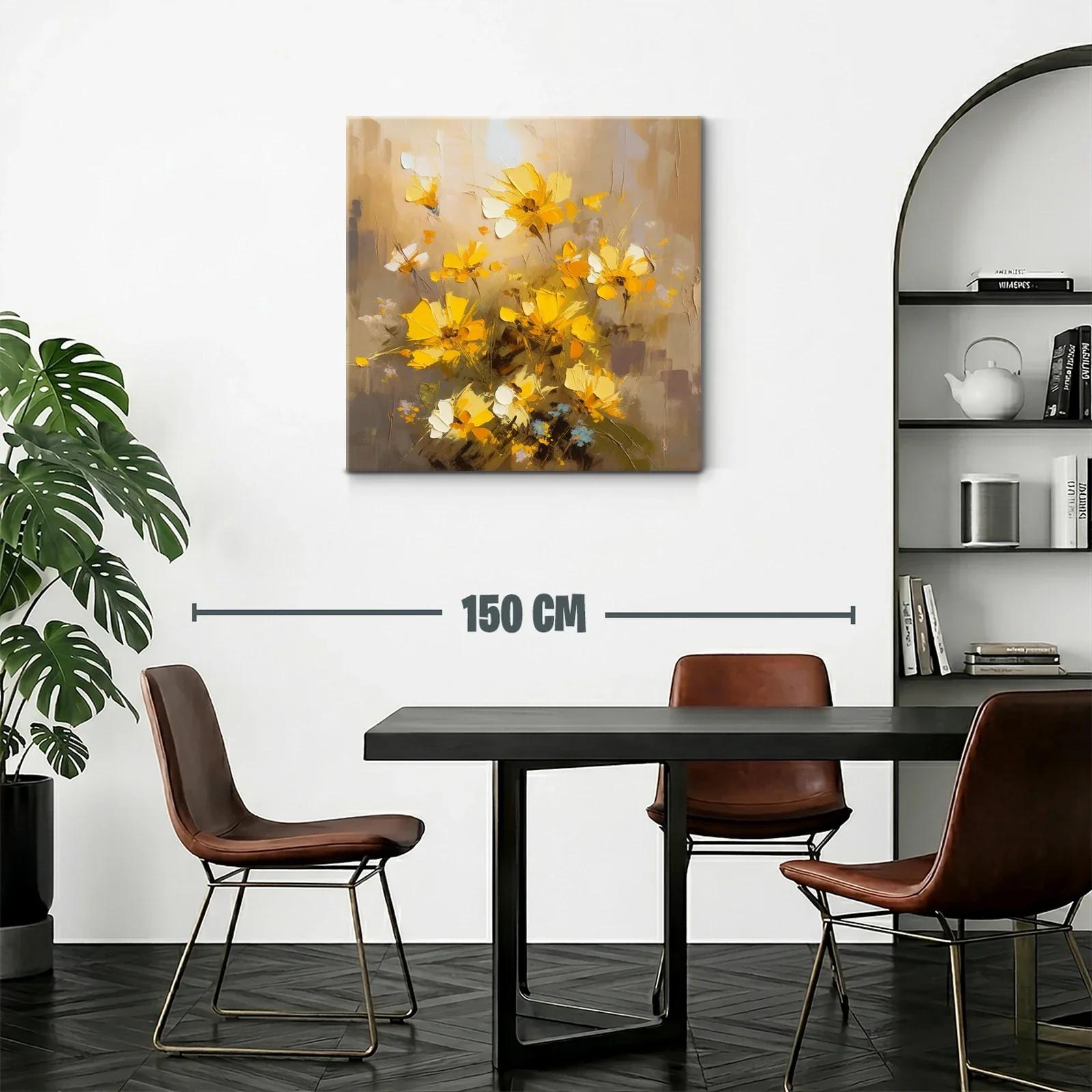 Cuadro con flores amarillas en tonos cálidos y terrosos — miniatura 2