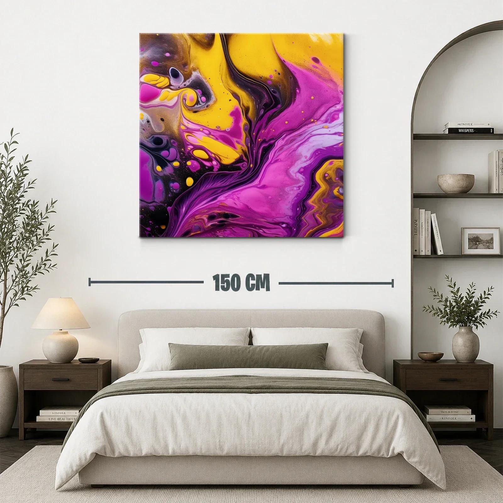 Cuadro abstracto vibrante con tonos fucsia y amarillo — miniatura 3
