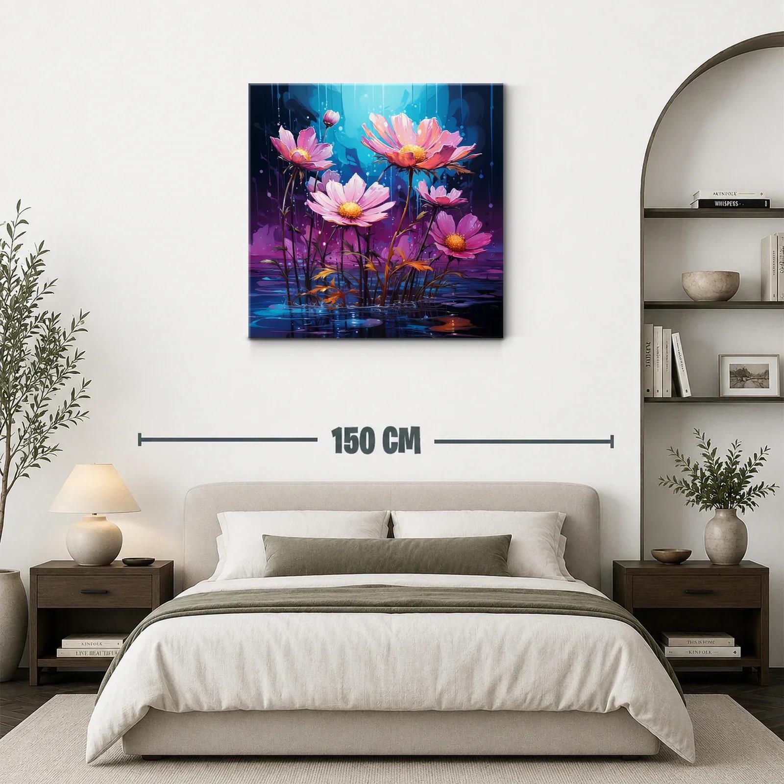 Flores rosadas sobre un fondo azul y púrpura vibrante — miniatura 3