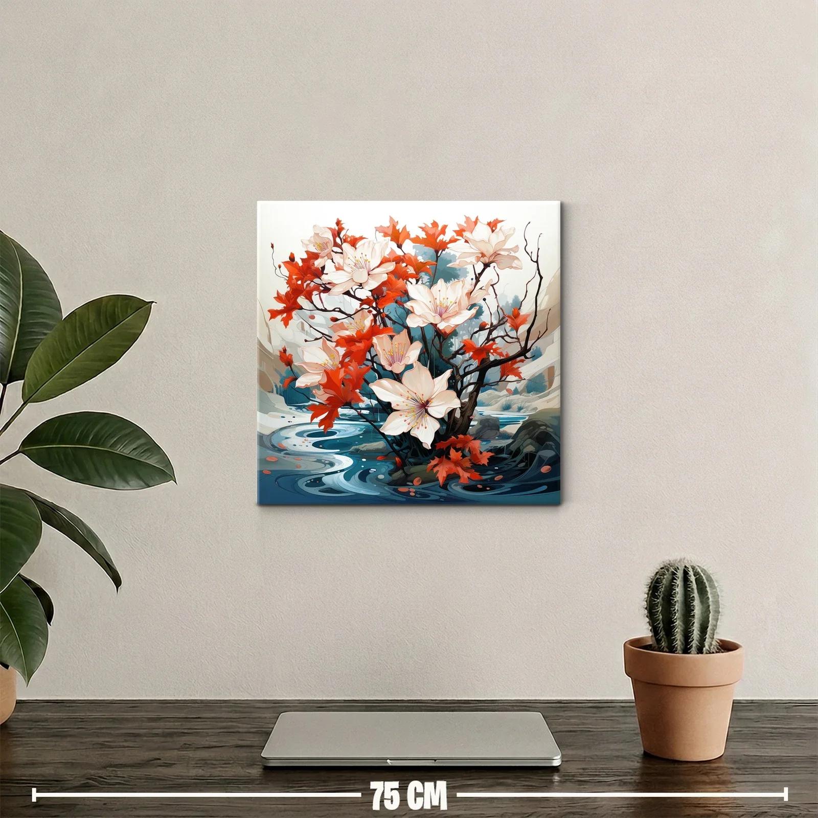Flores blancas y hojas otoñales sobre fondo fluvial — miniatura 2