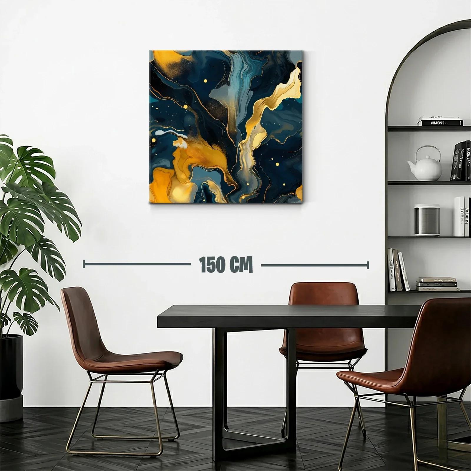 Cuadro abstracto con tonos dorados y azules intensos — miniatura 2