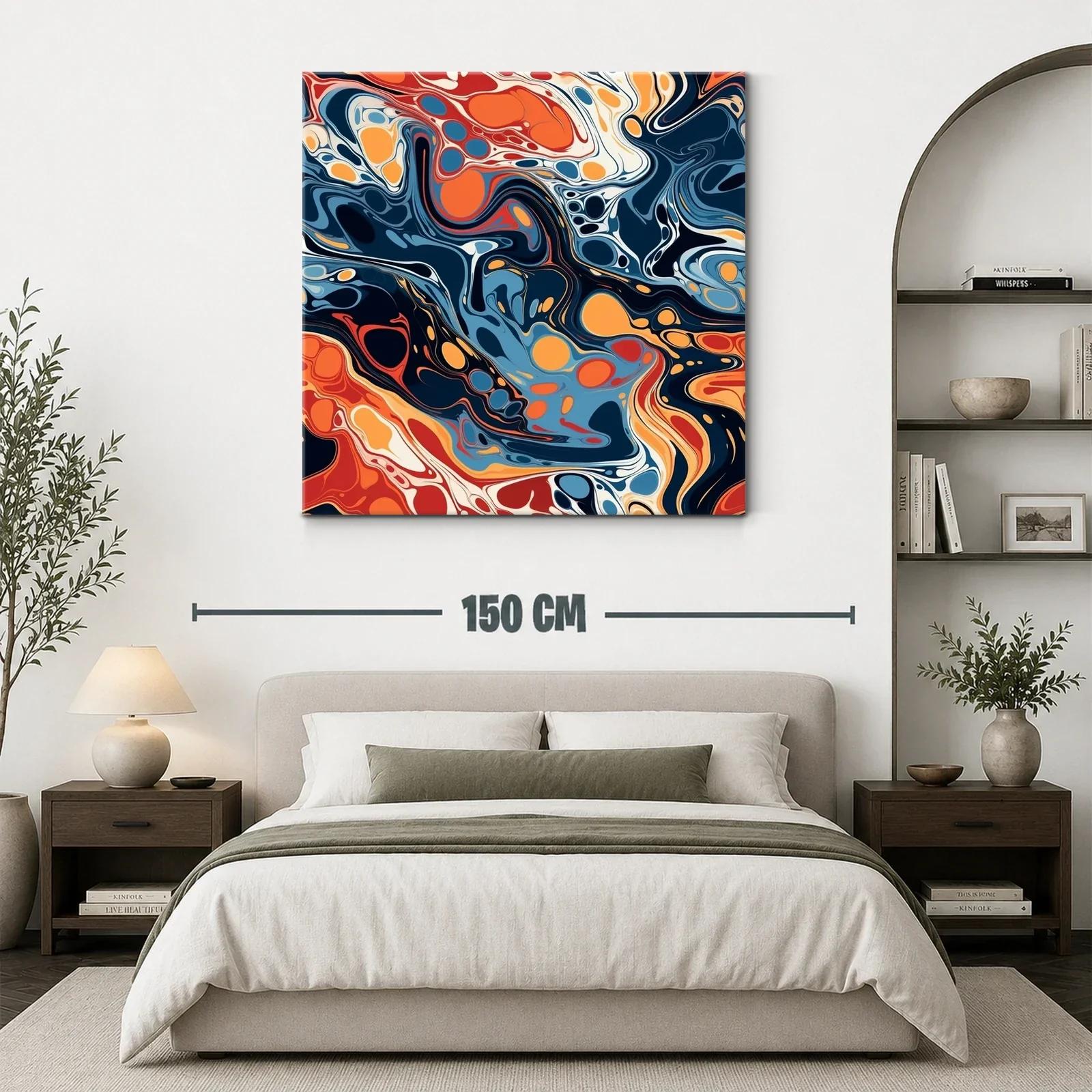 Cuadro abstracto con tonos cálidos y fríos vibrantes — miniatura 3
