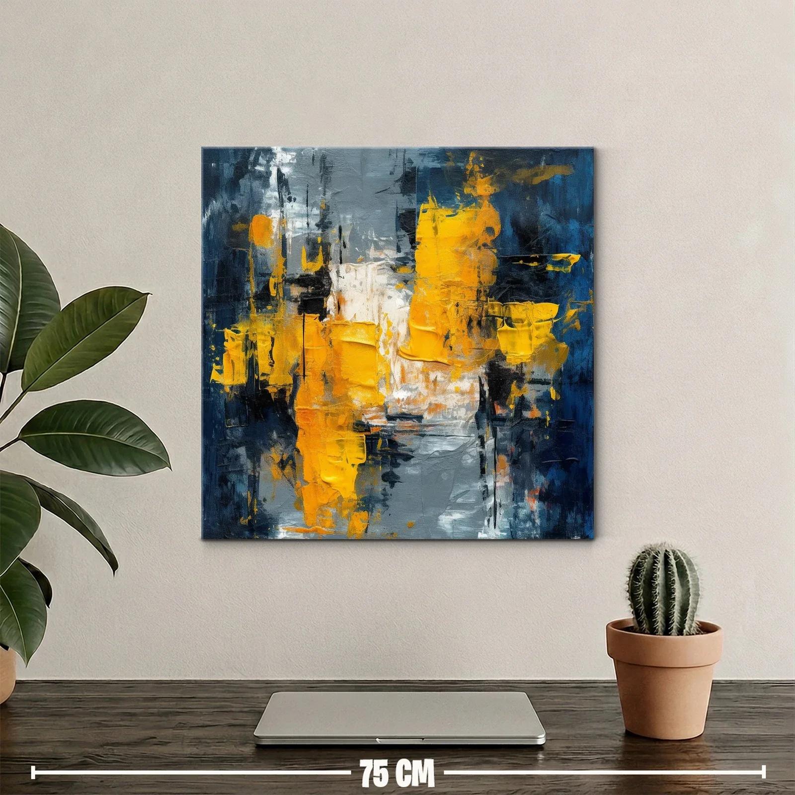Cuadro abstracto con tonos dorados y azul oscuro — miniatura 2