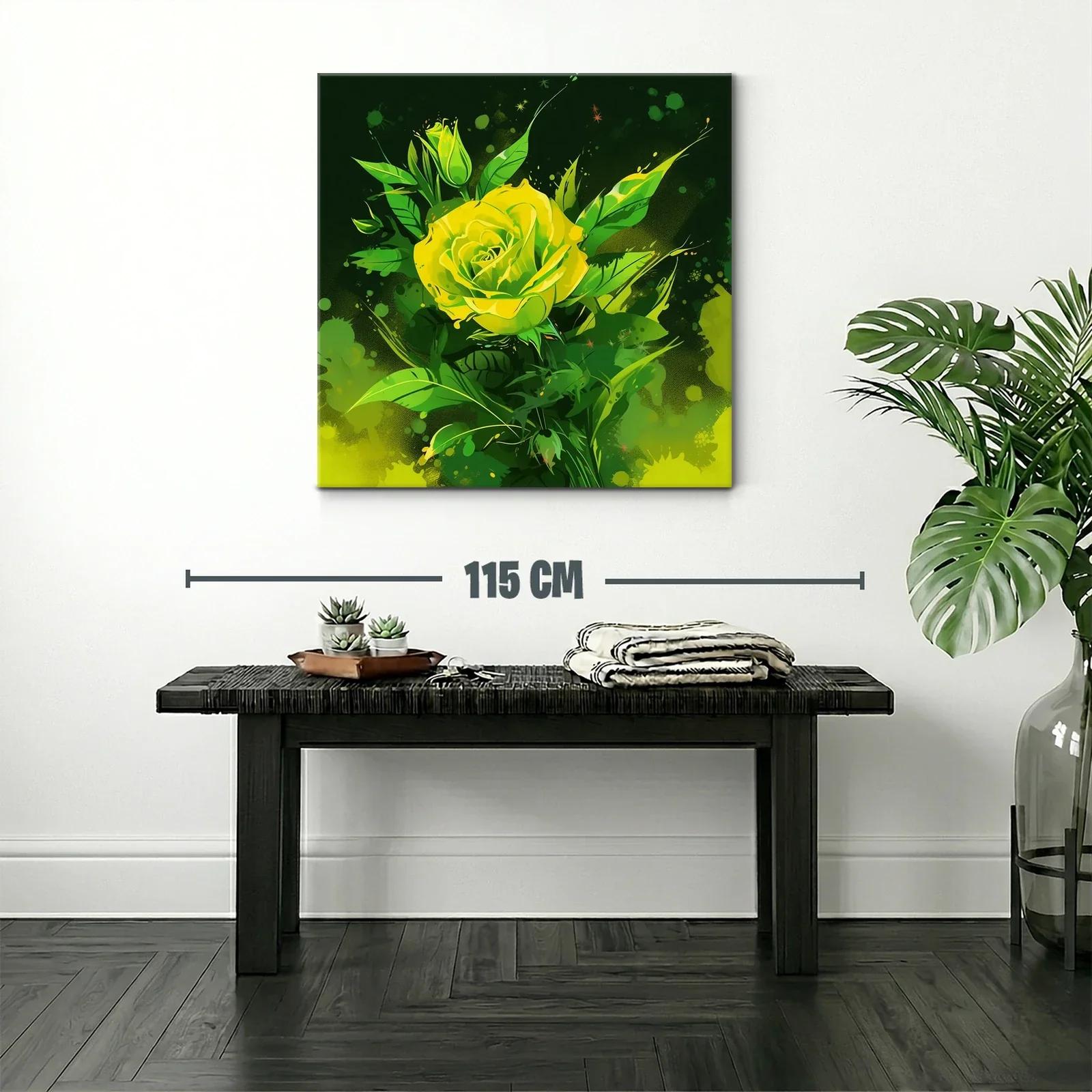 Rosa amarilla vibrante sobre fondo verde intenso — miniatura 2