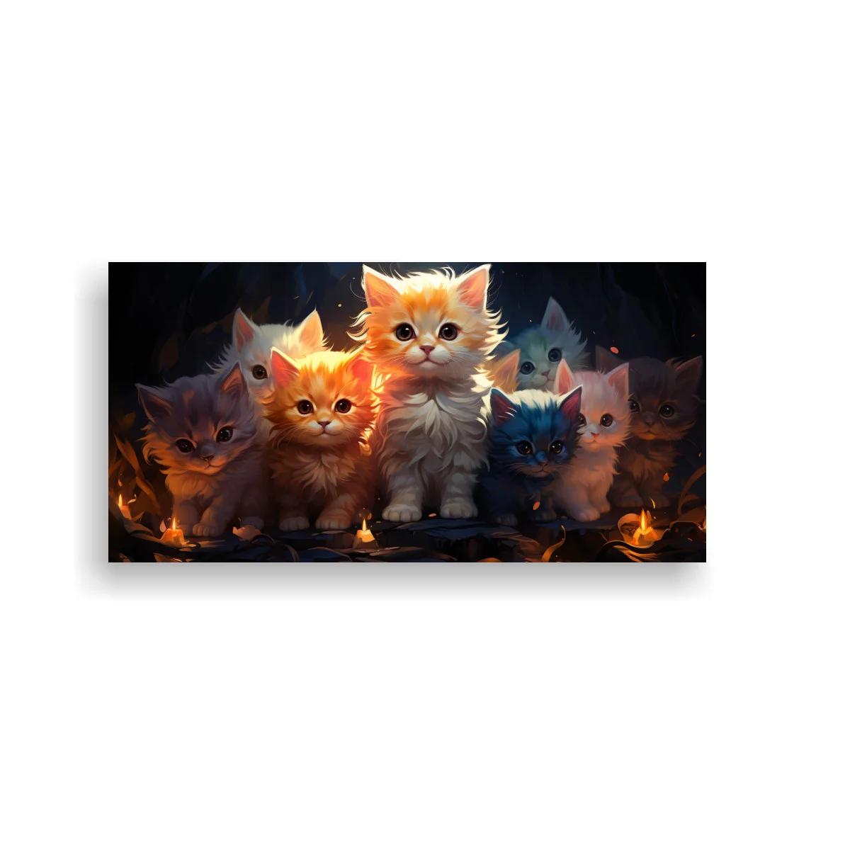 Cuadro gatitos iluminados por pequeñas velas