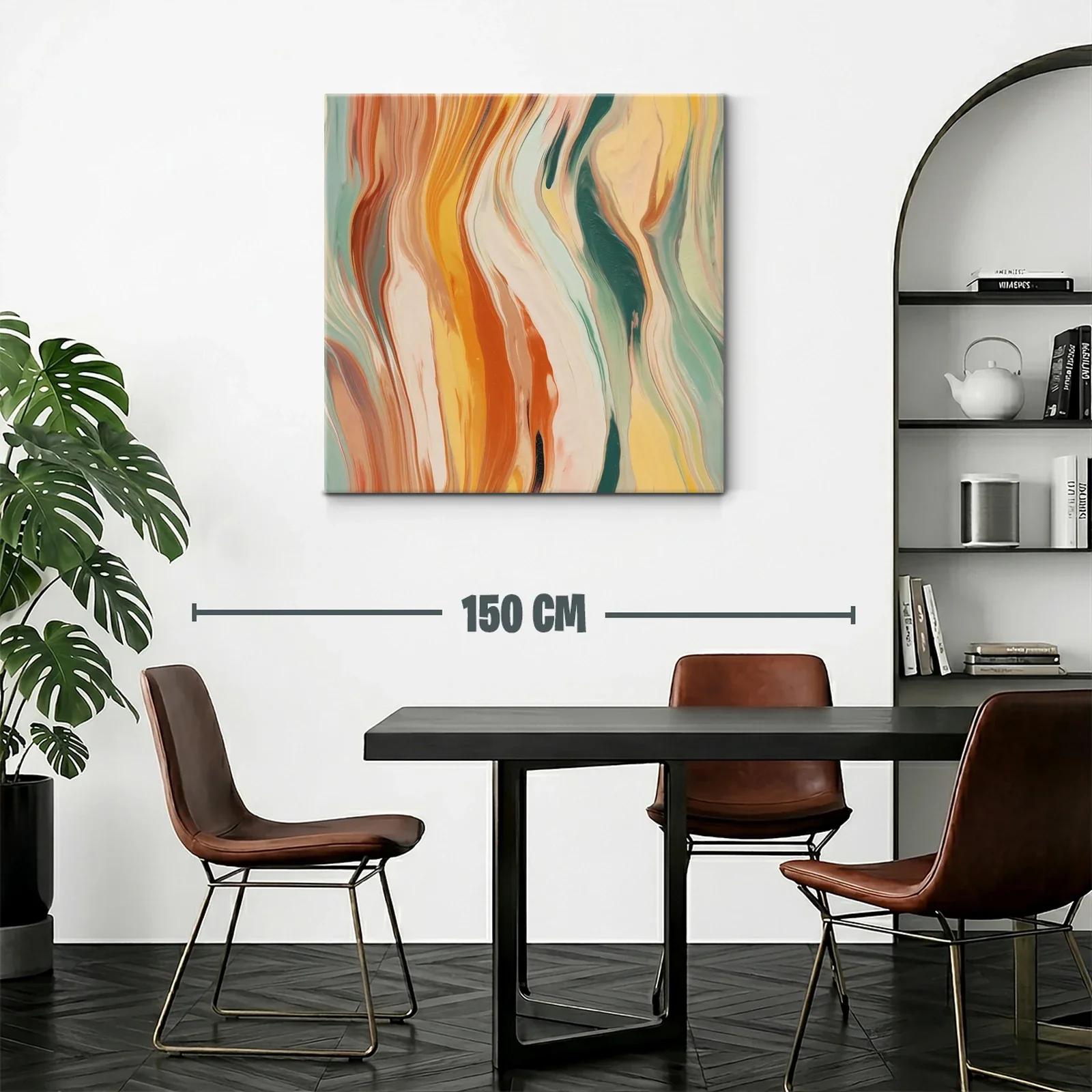 Cuadro abstracto con tonos cálidos y fríos fluidos — miniatura 2