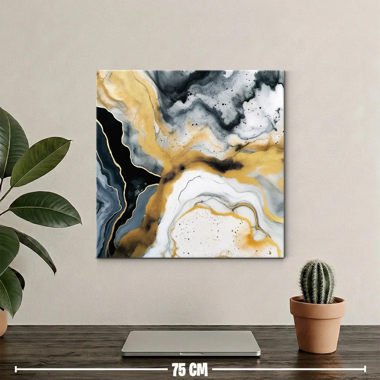 Cuadro abstracto con tonos dorados y grisáceos — miniatura 2