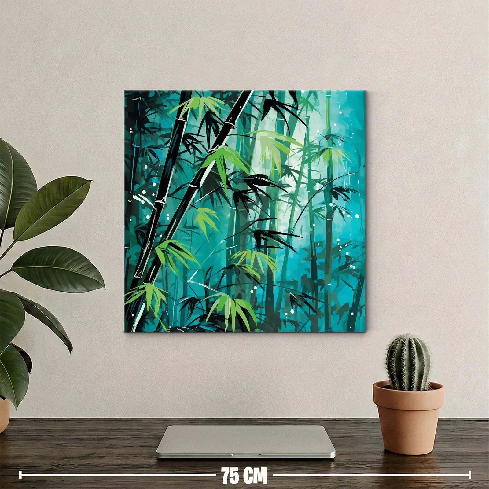 Bosque de bambú en tonos verdes y azules intensos — miniatura 2
