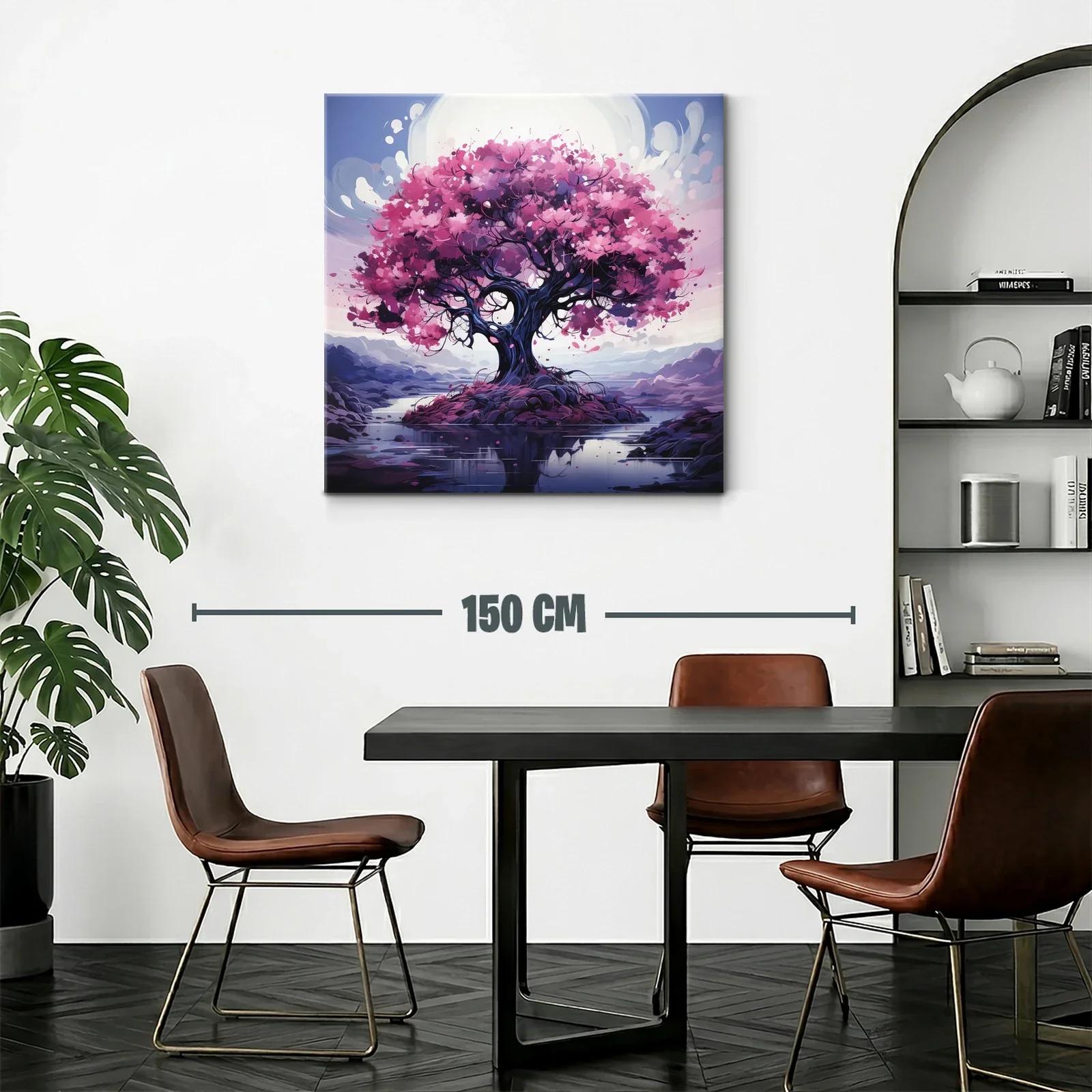 Árbol con flores rosas en paisaje sereno y reflexivo — miniatura 2