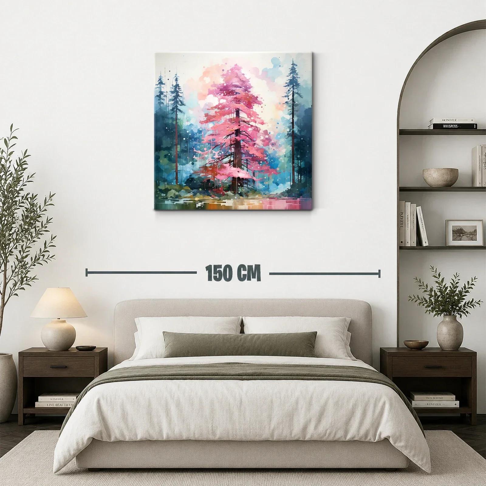 Árbol rosa entre coníferas en bosque mágico — miniatura 3