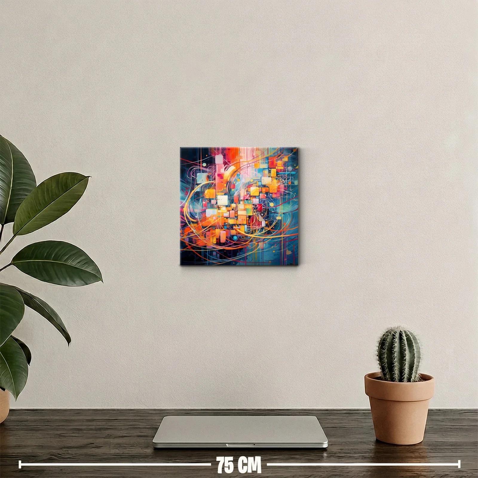 Cuadro abstracto geométrico con vibrantes tonos cálidos y fríos — miniatura 2