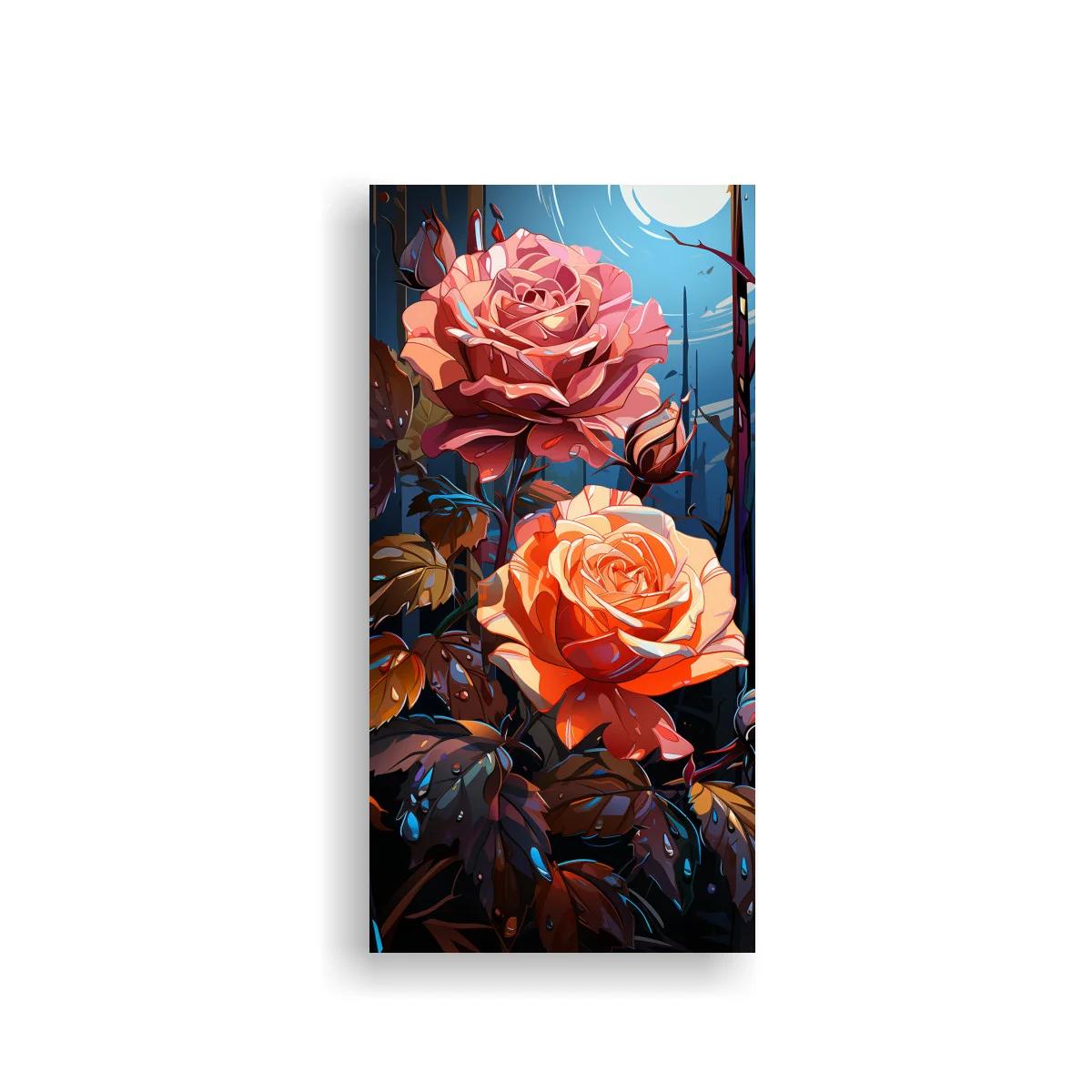 Cuadro rosas con disco luminoso y cielo azul — imagen principal