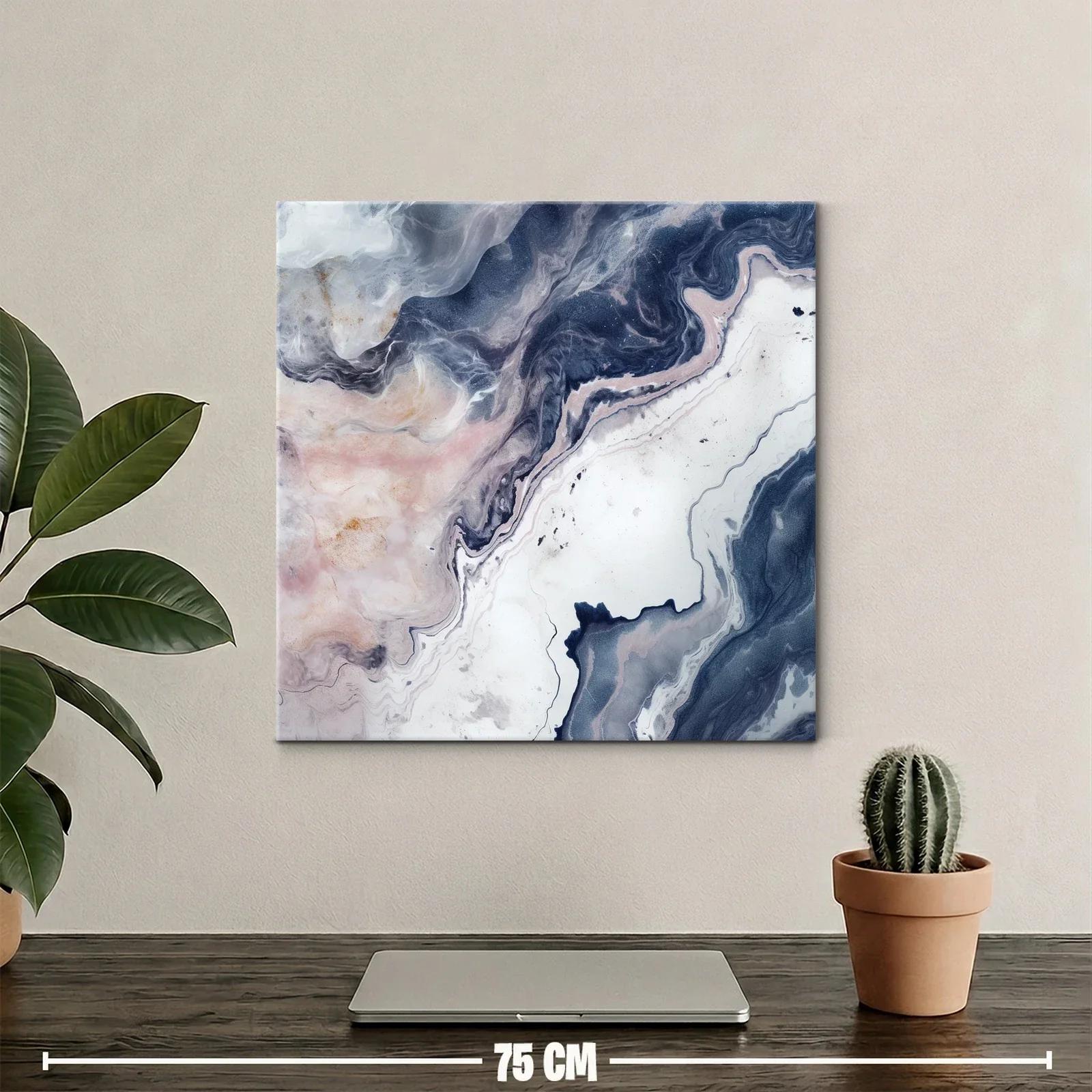 Cuadro abstracto con tonos azul marino y rosas delicados — miniatura 2
